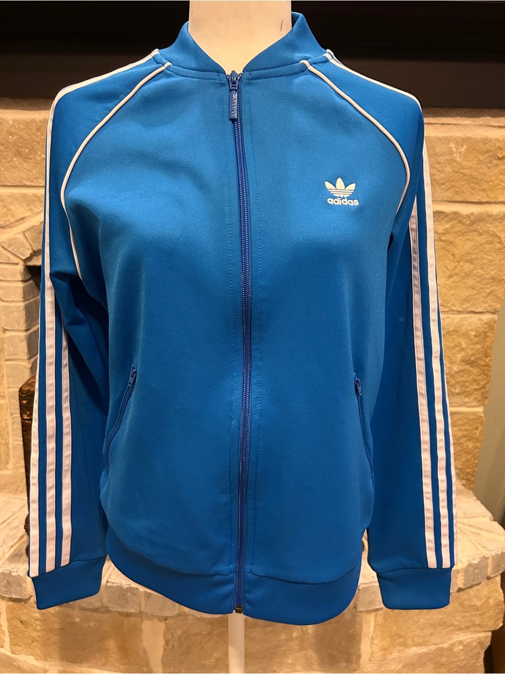 Adidas Women’s Blue Track Jacket with White Stripes